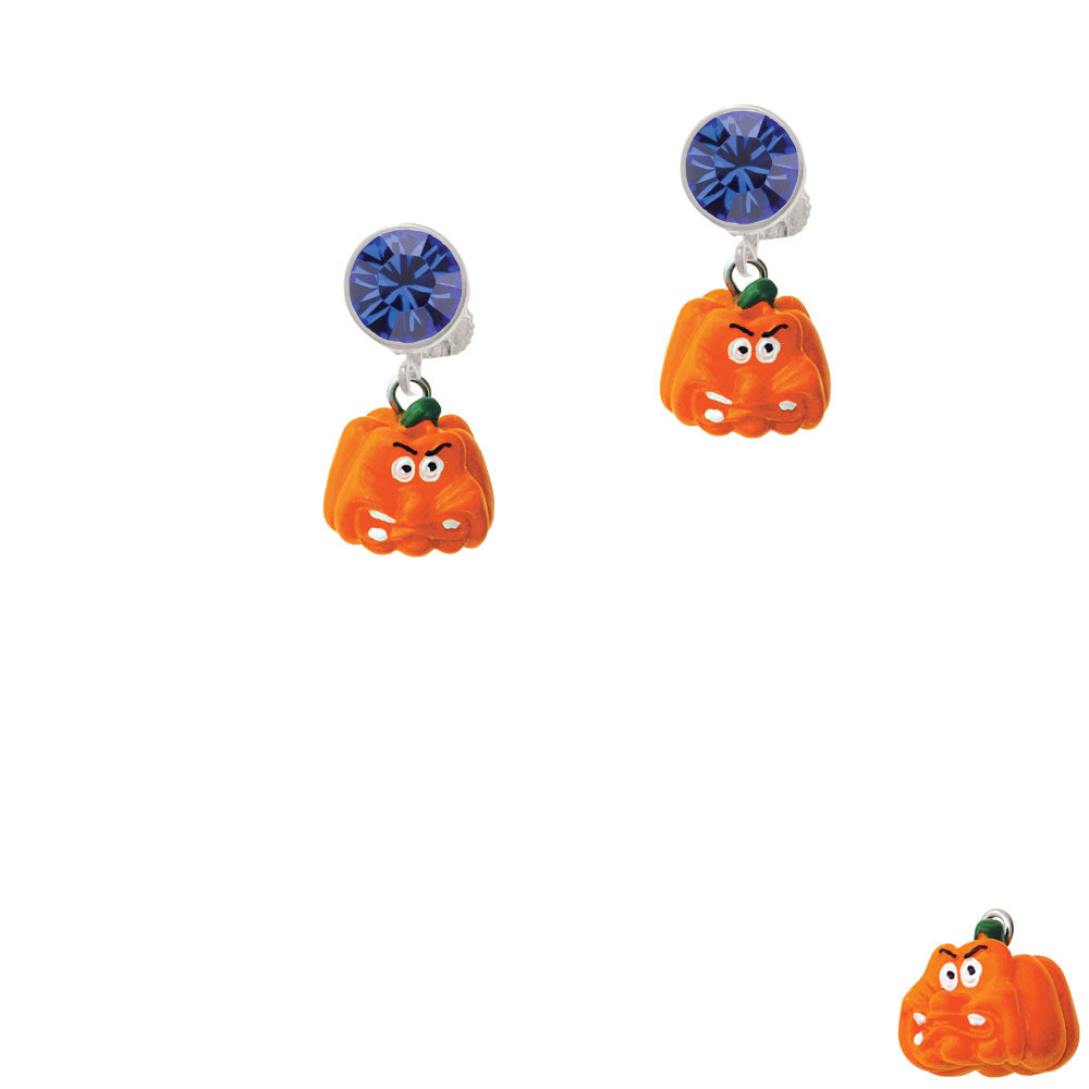 Resin Funny Grr! Pumpkin Crystal Clip On Earrings Image 7