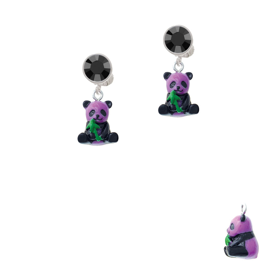 Resin Purple Panda Bear Crystal Clip On Earrings Image 3