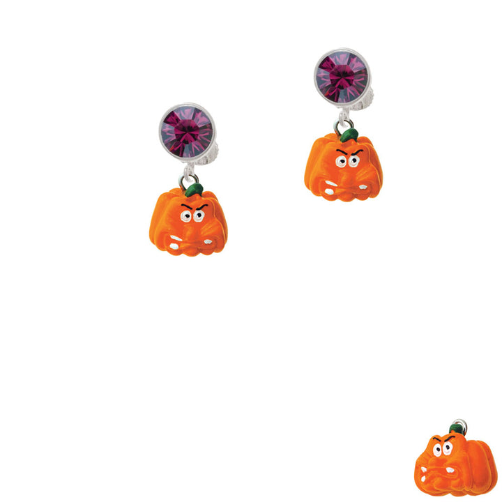 Resin Funny Grr! Pumpkin Crystal Clip On Earrings Image 8