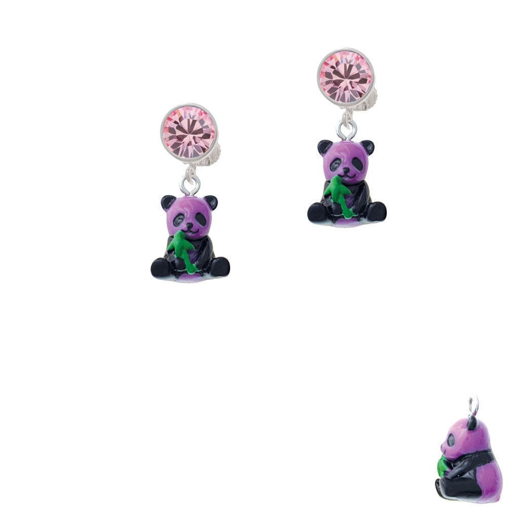 Resin Purple Panda Bear Crystal Clip On Earrings Image 4