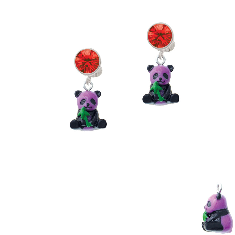 Resin Purple Panda Bear Crystal Clip On Earrings Image 4