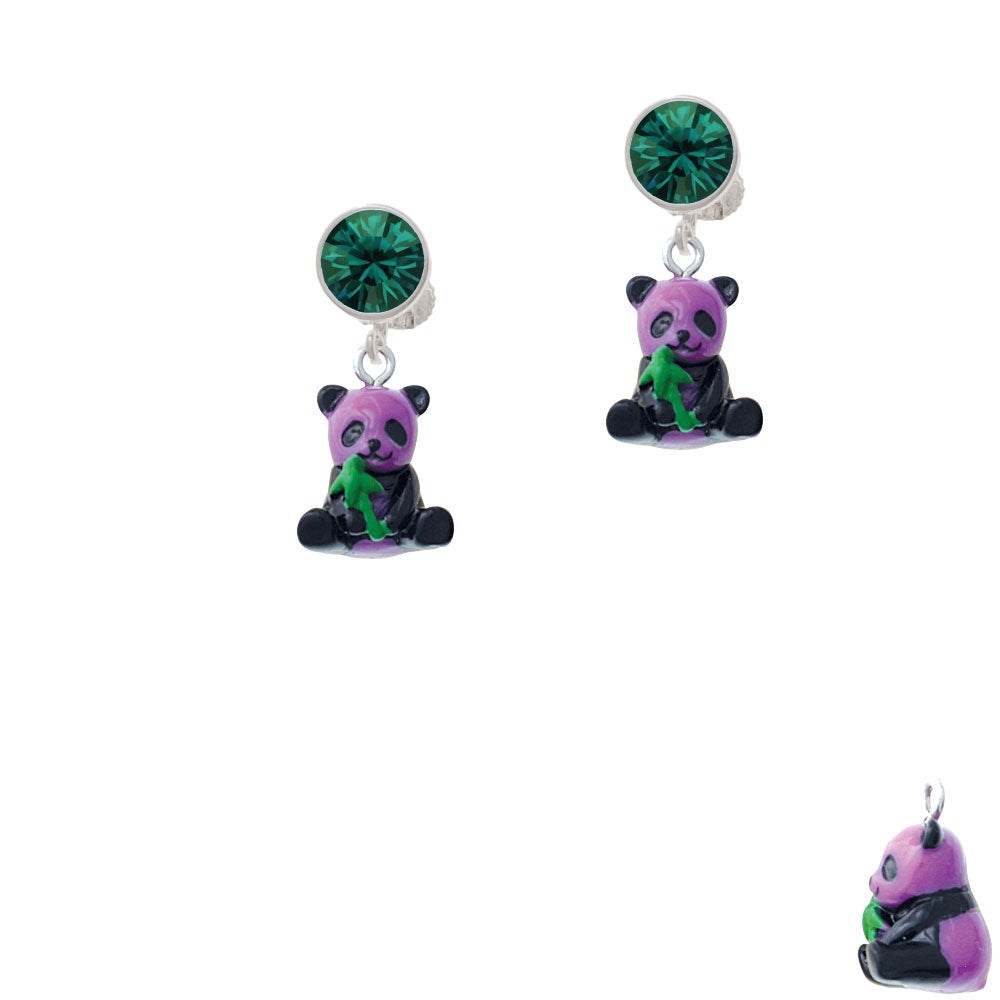 Resin Purple Panda Bear Crystal Clip On Earrings Image 6