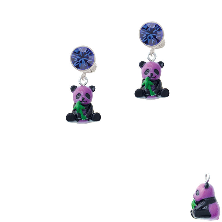 Resin Purple Panda Bear Crystal Clip On Earrings Image 7