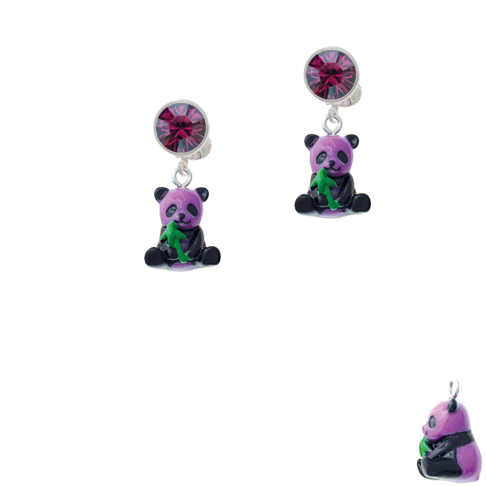 Resin Purple Panda Bear Crystal Clip On Earrings Image 8