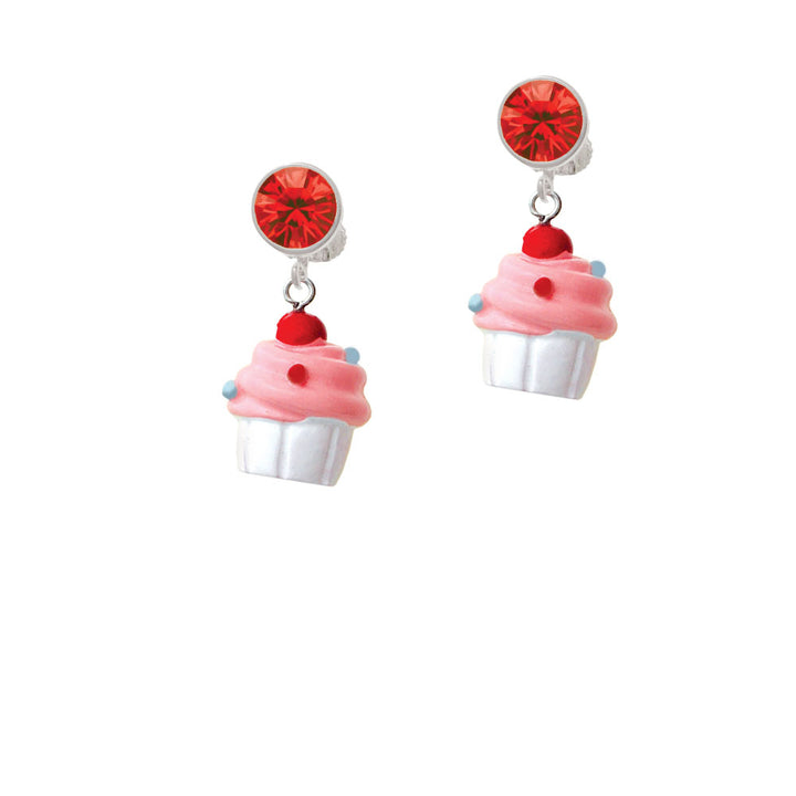 Resin White Cupcake with Pink Frosting Crystal Clip On Earrings Image 4