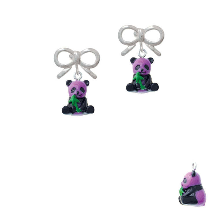 Resin Purple Panda Bear Crystal Clip On Earrings Image 9