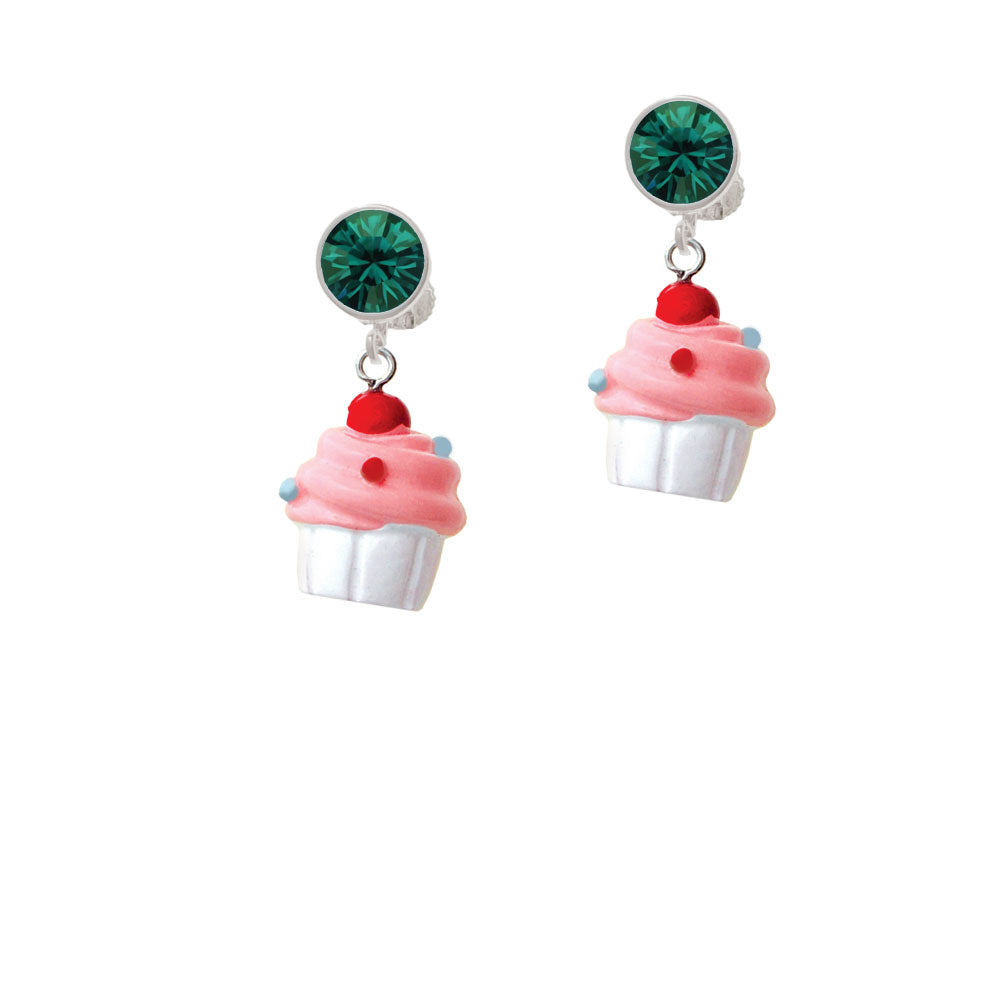 Resin White Cupcake with Pink Frosting Crystal Clip On Earrings Image 6