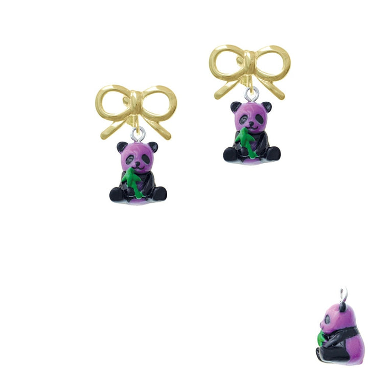 Resin Purple Panda Bear Crystal Clip On Earrings Image 10