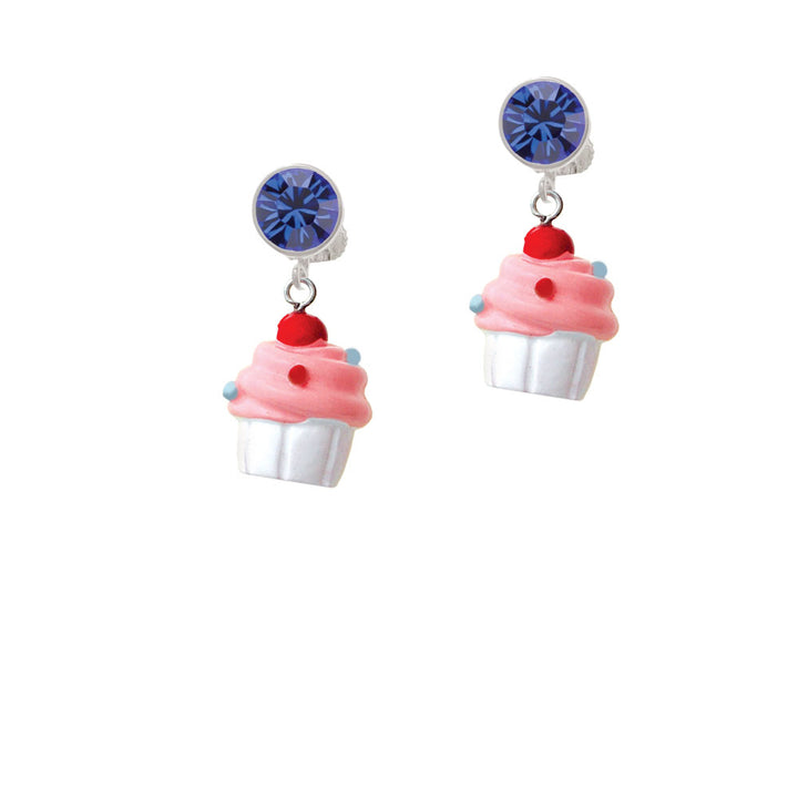 Resin White Cupcake with Pink Frosting Crystal Clip On Earrings Image 7