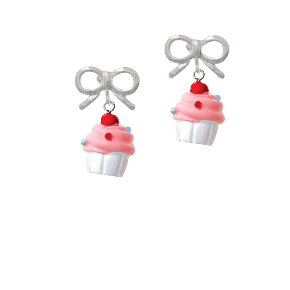 Resin White Cupcake with Pink Frosting Crystal Clip On Earrings Image 9