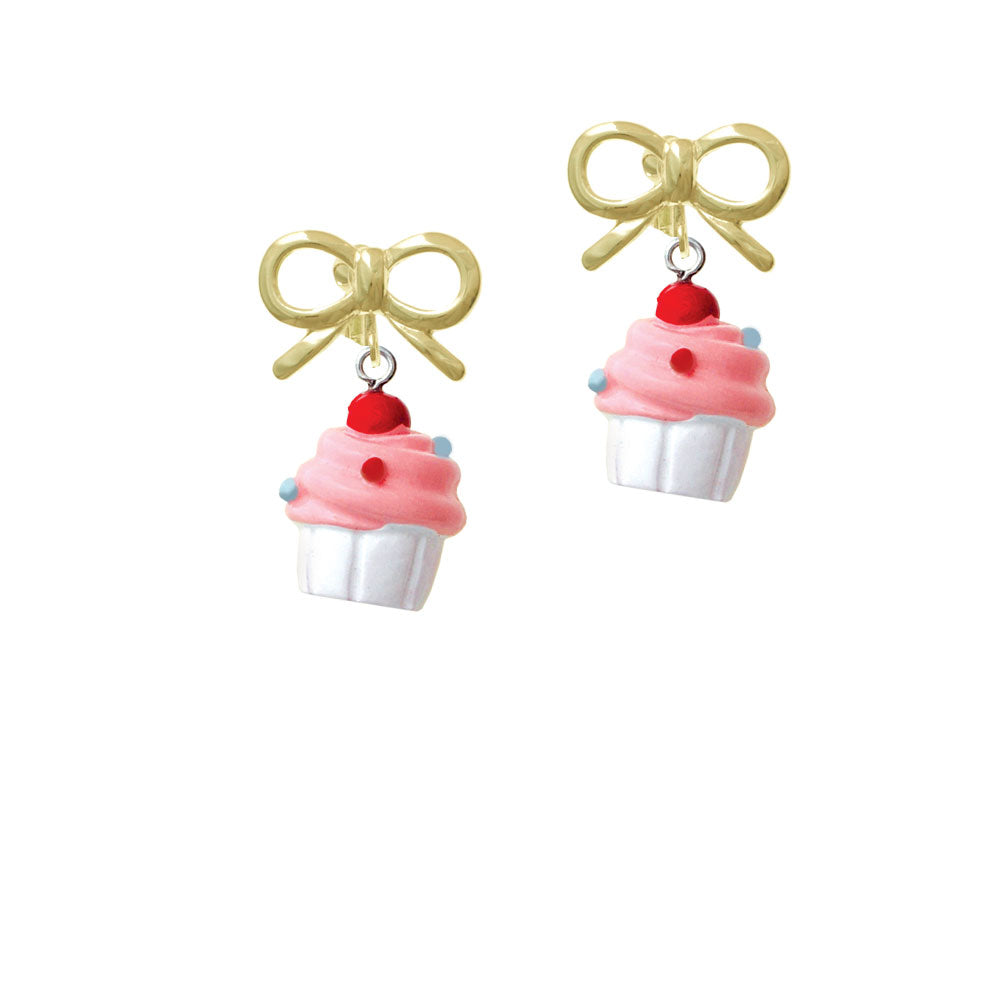 Resin White Cupcake with Pink Frosting Crystal Clip On Earrings Image 10