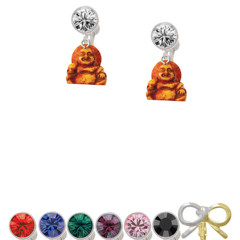 Resin Laughing Buddha Crystal Clip On Earrings Image 1