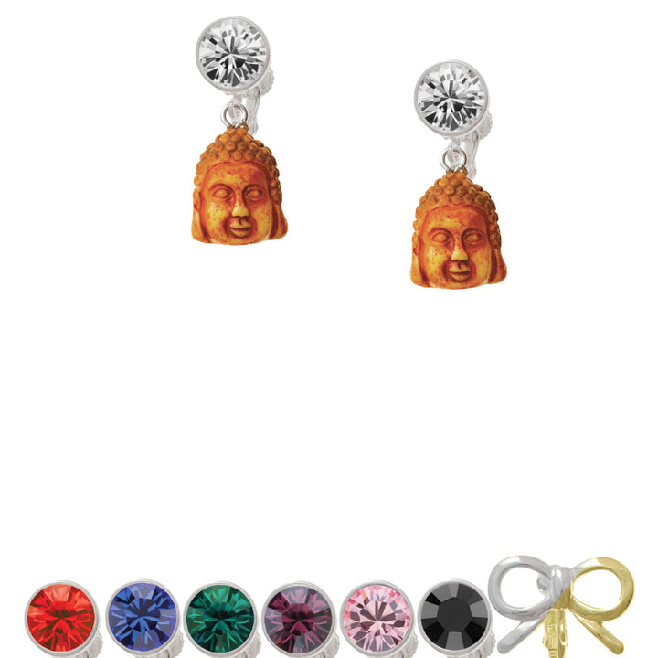 Resin Buddha Head Crystal Clip On Earrings Image 1