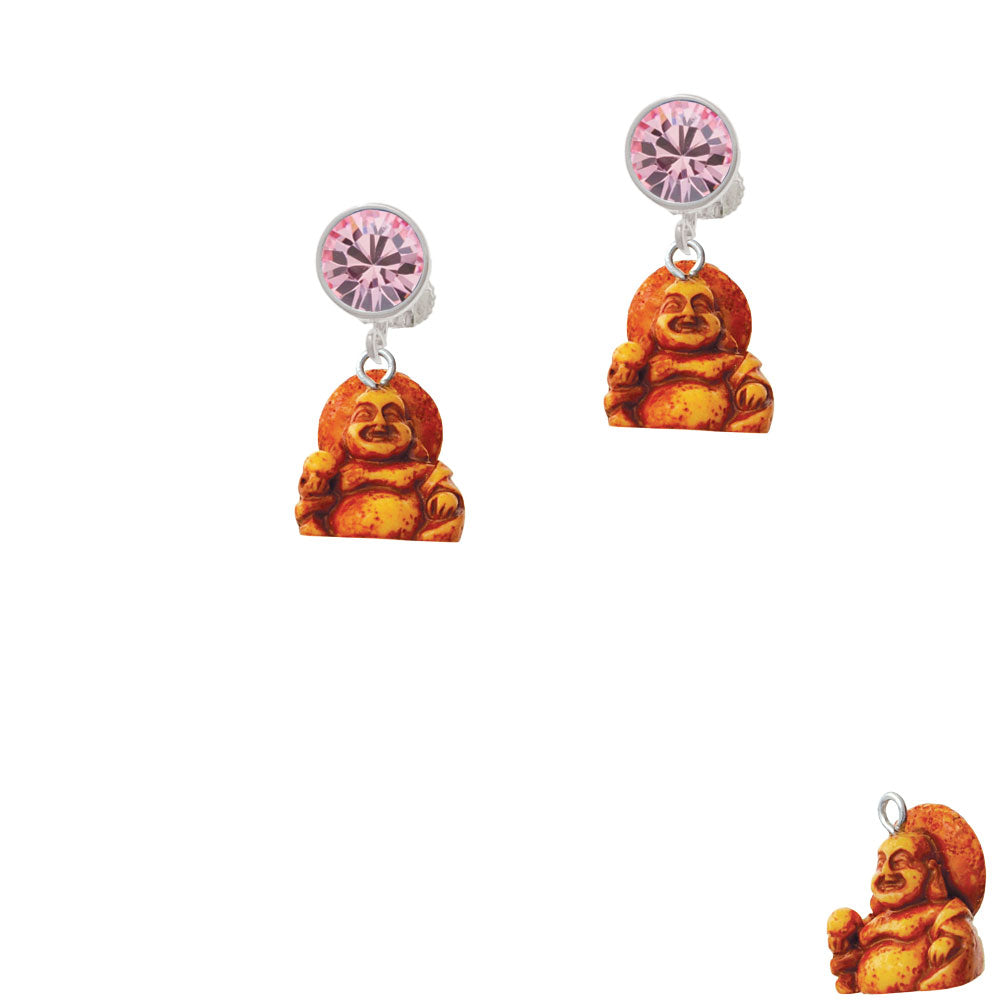 Resin Laughing Buddha Crystal Clip On Earrings Image 4