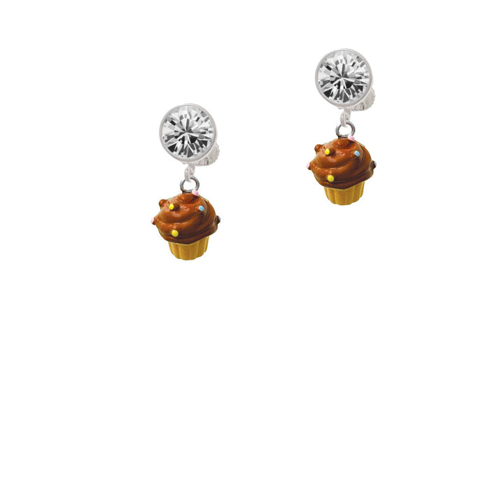 Resin Mini Vanilla Cupcake with Brown Frosting Crystal Clip On Earrings Image 2