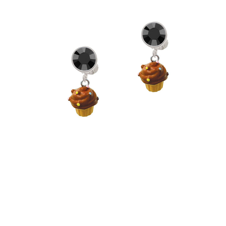 Resin Mini Vanilla Cupcake with Brown Frosting Crystal Clip On Earrings Image 3