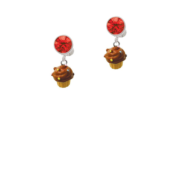 Resin Mini Vanilla Cupcake with Brown Frosting Crystal Clip On Earrings Image 4