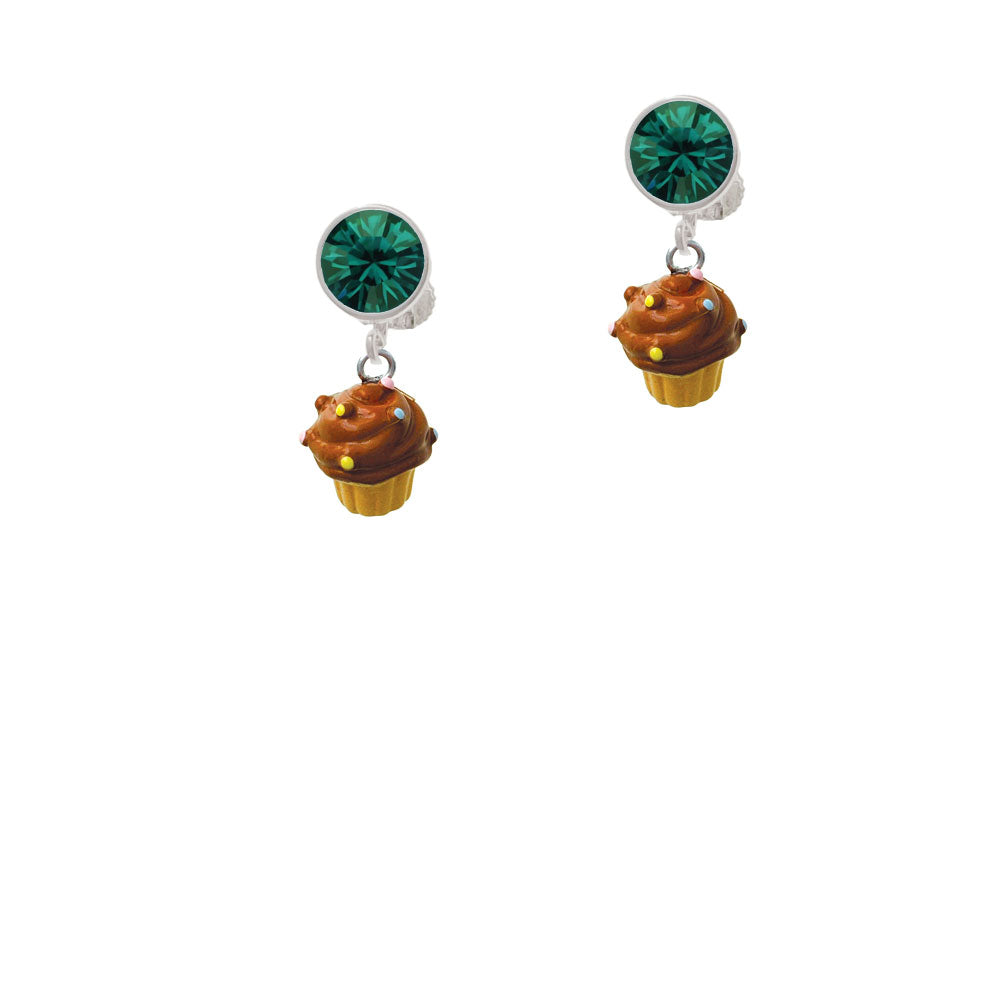 Resin Mini Vanilla Cupcake with Brown Frosting Crystal Clip On Earrings Image 6