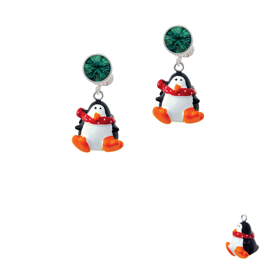 Resin Penguin with Red Scarf Crystal Clip On Earrings Image 6