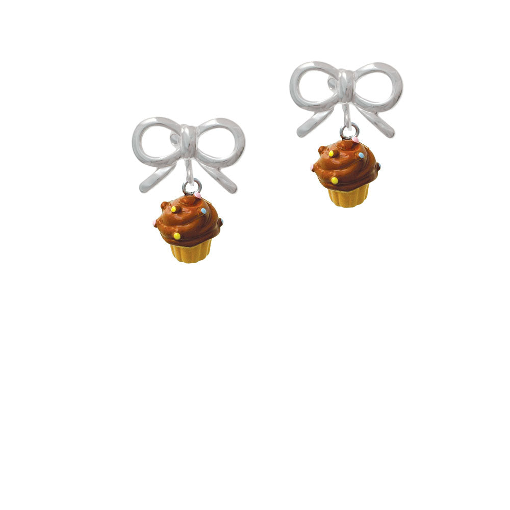 Resin Mini Vanilla Cupcake with Brown Frosting Crystal Clip On Earrings Image 9