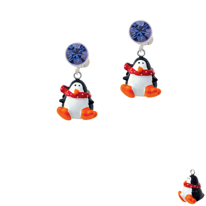 Resin Penguin with Red Scarf Crystal Clip On Earrings Image 7