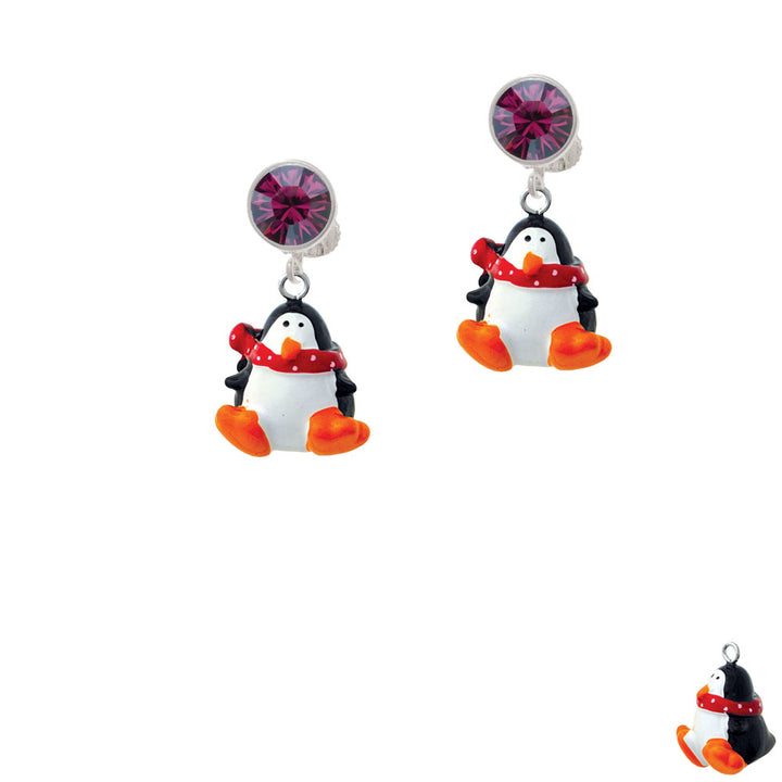 Resin Penguin with Red Scarf Crystal Clip On Earrings Image 8