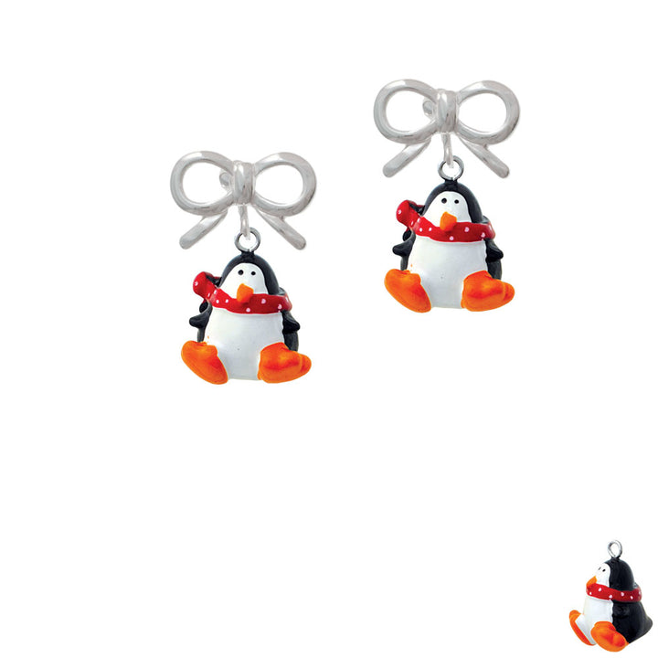 Resin Penguin with Red Scarf Crystal Clip On Earrings Image 9