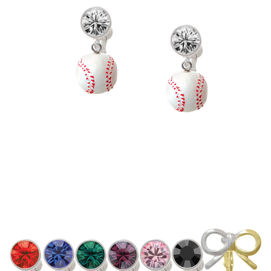 Resin 1/2" Baseball Crystal Clip On Earrings Image 1