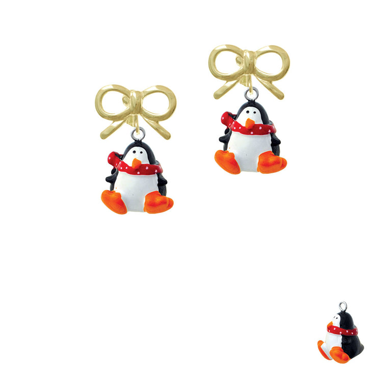 Resin Penguin with Red Scarf Crystal Clip On Earrings Image 10