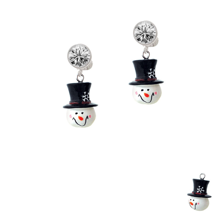 Resin Snowman Head with Top Hat Crystal Clip On Earrings Image 2