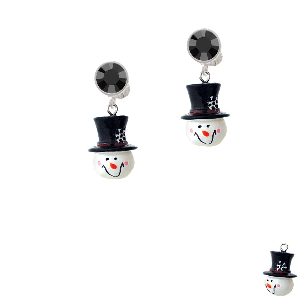 Resin Snowman Head with Top Hat Crystal Clip On Earrings Image 3