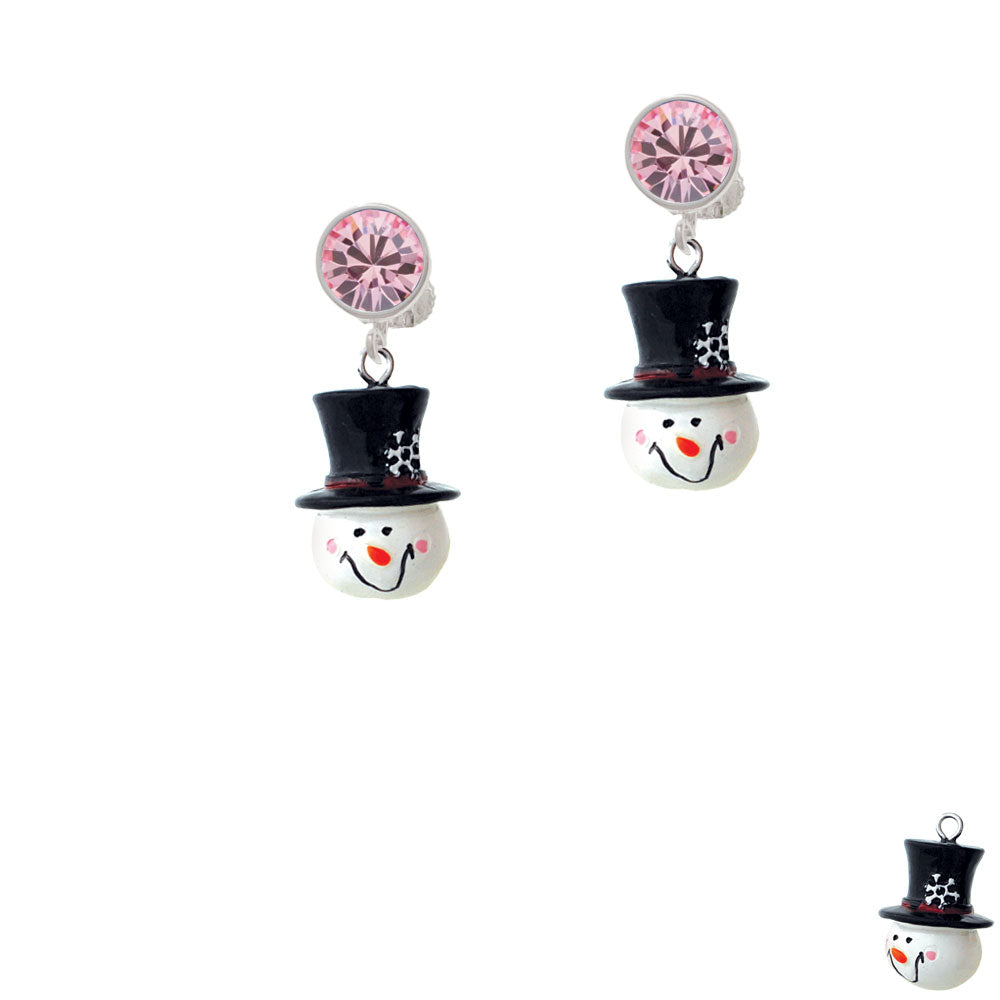 Resin Snowman Head with Top Hat Crystal Clip On Earrings Image 4