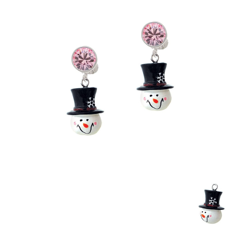 Resin Snowman Head with Top Hat Crystal Clip On Earrings Image 1