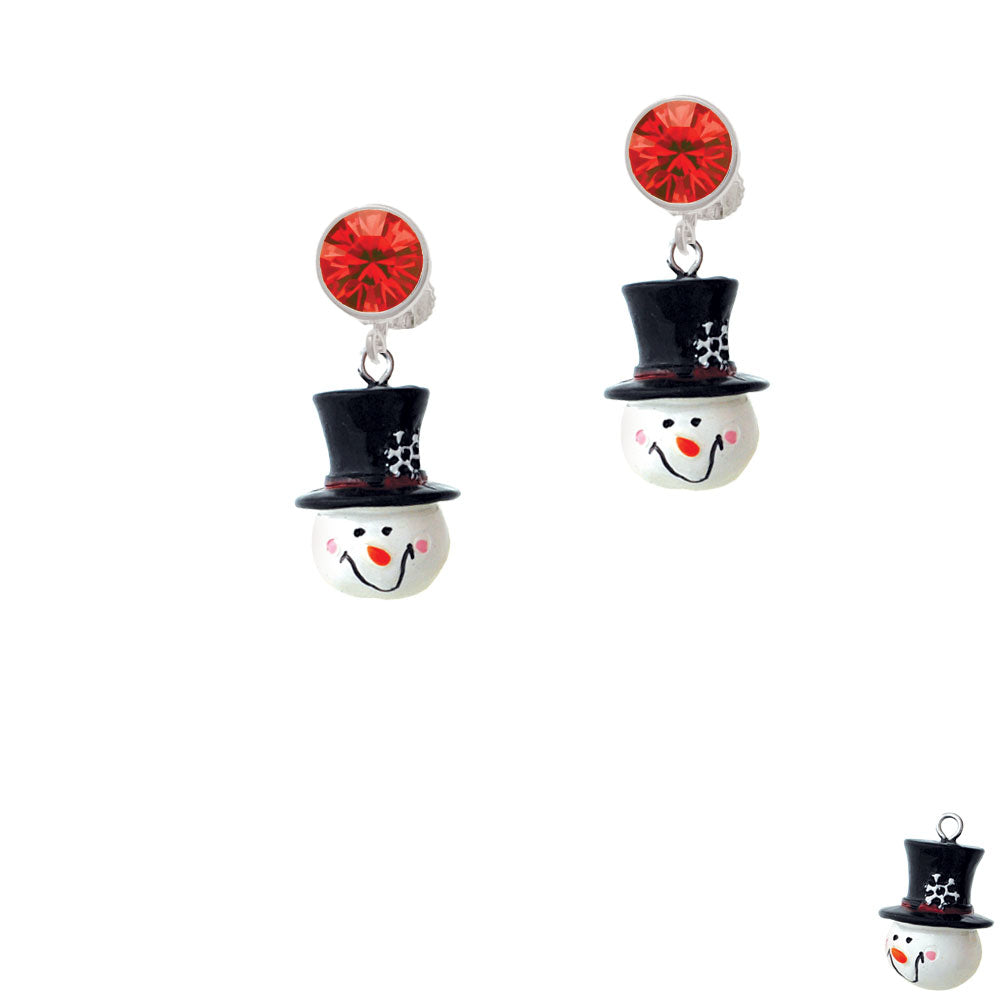 Resin Snowman Head with Top Hat Crystal Clip On Earrings Image 4