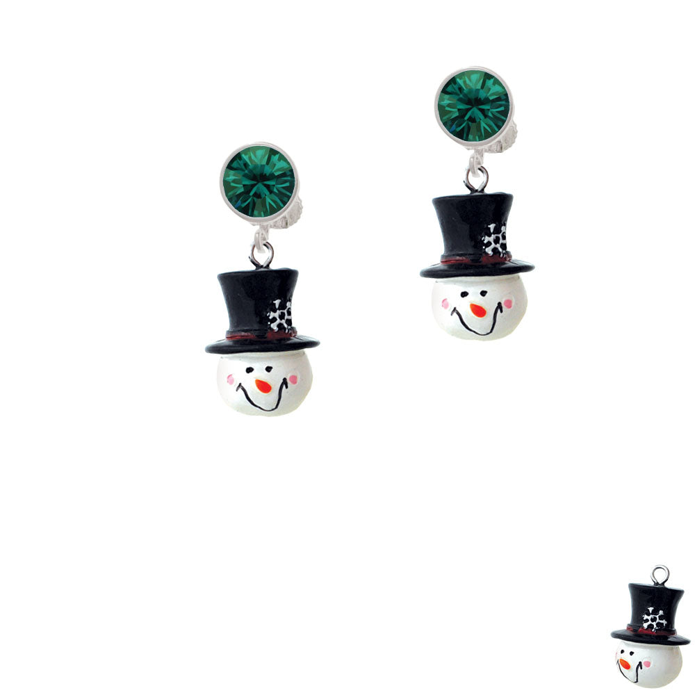 Resin Snowman Head with Top Hat Crystal Clip On Earrings Image 6