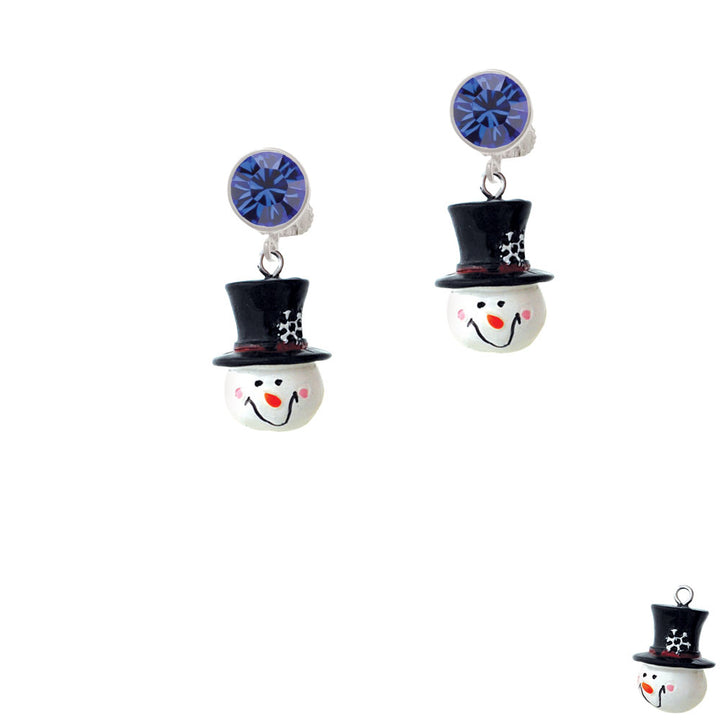 Resin Snowman Head with Top Hat Crystal Clip On Earrings Image 7