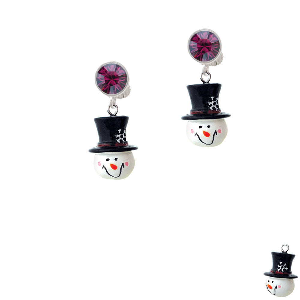 Resin Snowman Head with Top Hat Crystal Clip On Earrings Image 8