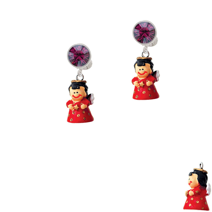 Resin Red Angel Holding Star Crystal Clip On Earrings Image 8