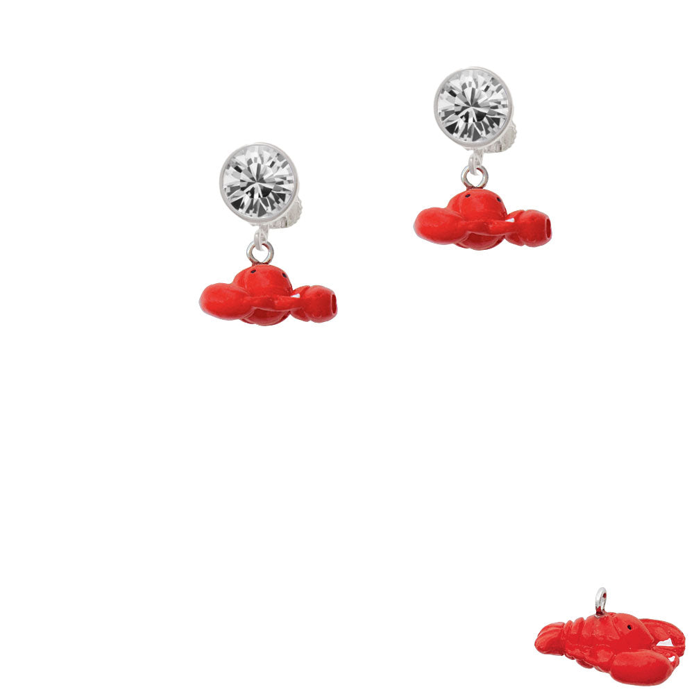 Resin Puffy Red Lobster Crystal Clip On Earrings Image 2