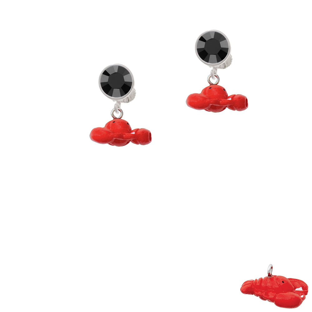 Resin Puffy Red Lobster Crystal Clip On Earrings Image 3