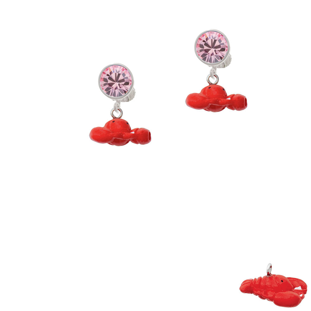 Resin Puffy Red Lobster Crystal Clip On Earrings Image 4