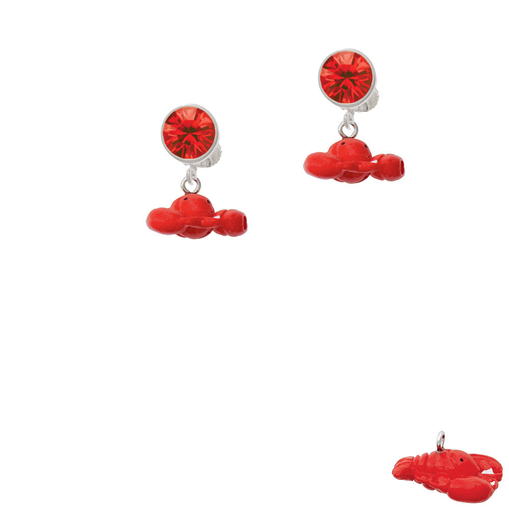 Resin Puffy Red Lobster Crystal Clip On Earrings Image 4