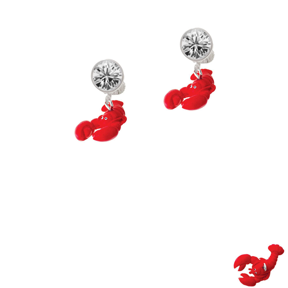 Resin Curved Red Lobster Crystal Clip On Earrings Image 2