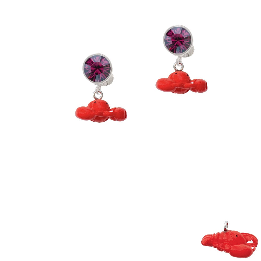 Resin Puffy Red Lobster Crystal Clip On Earrings Image 1