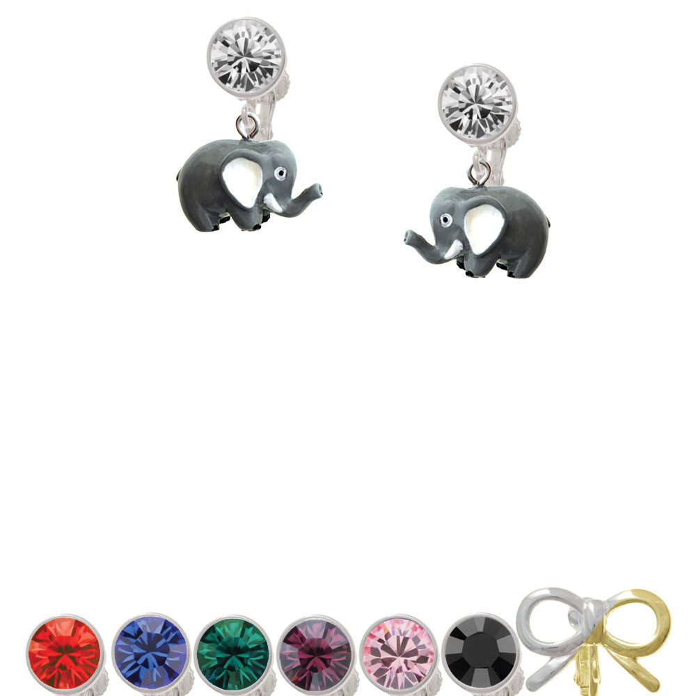 Resin Elephant Crystal Clip On Earrings Image 1