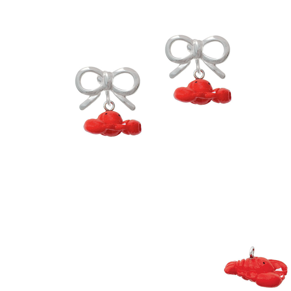 Resin Puffy Red Lobster Crystal Clip On Earrings Image 9