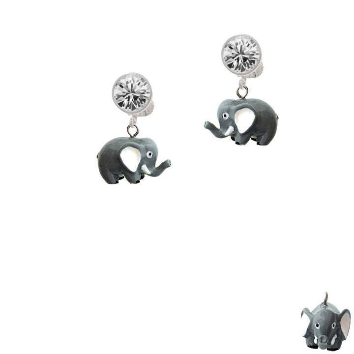 Resin Elephant Crystal Clip On Earrings Image 2