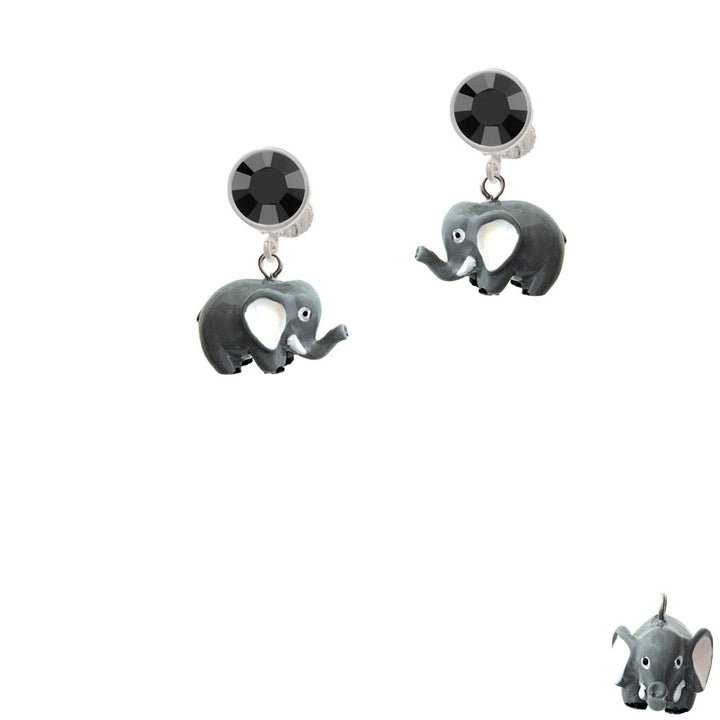 Resin Elephant Crystal Clip On Earrings Image 3