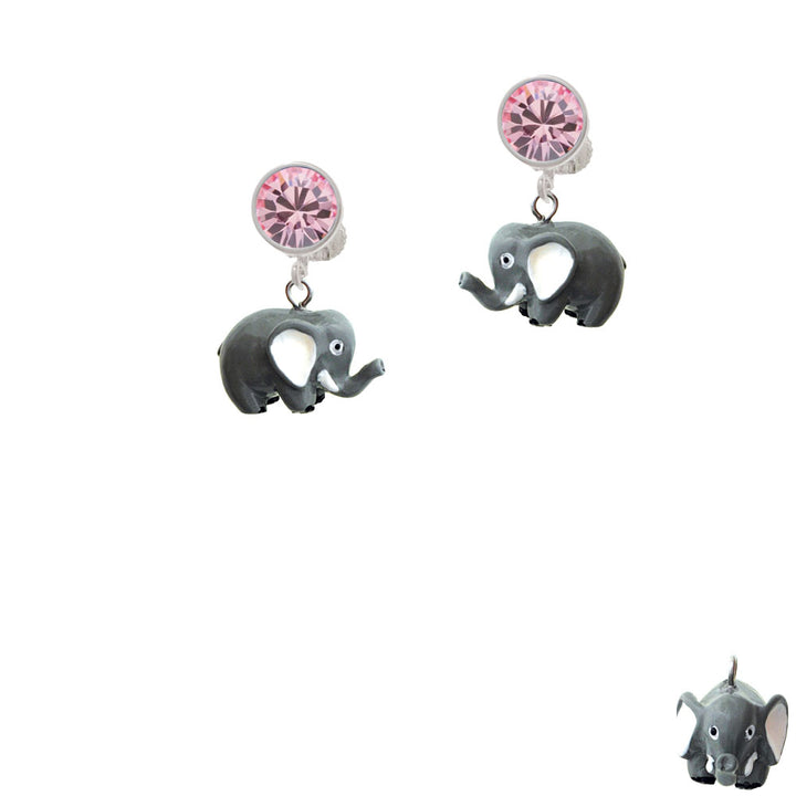 Resin Elephant Crystal Clip On Earrings Image 4