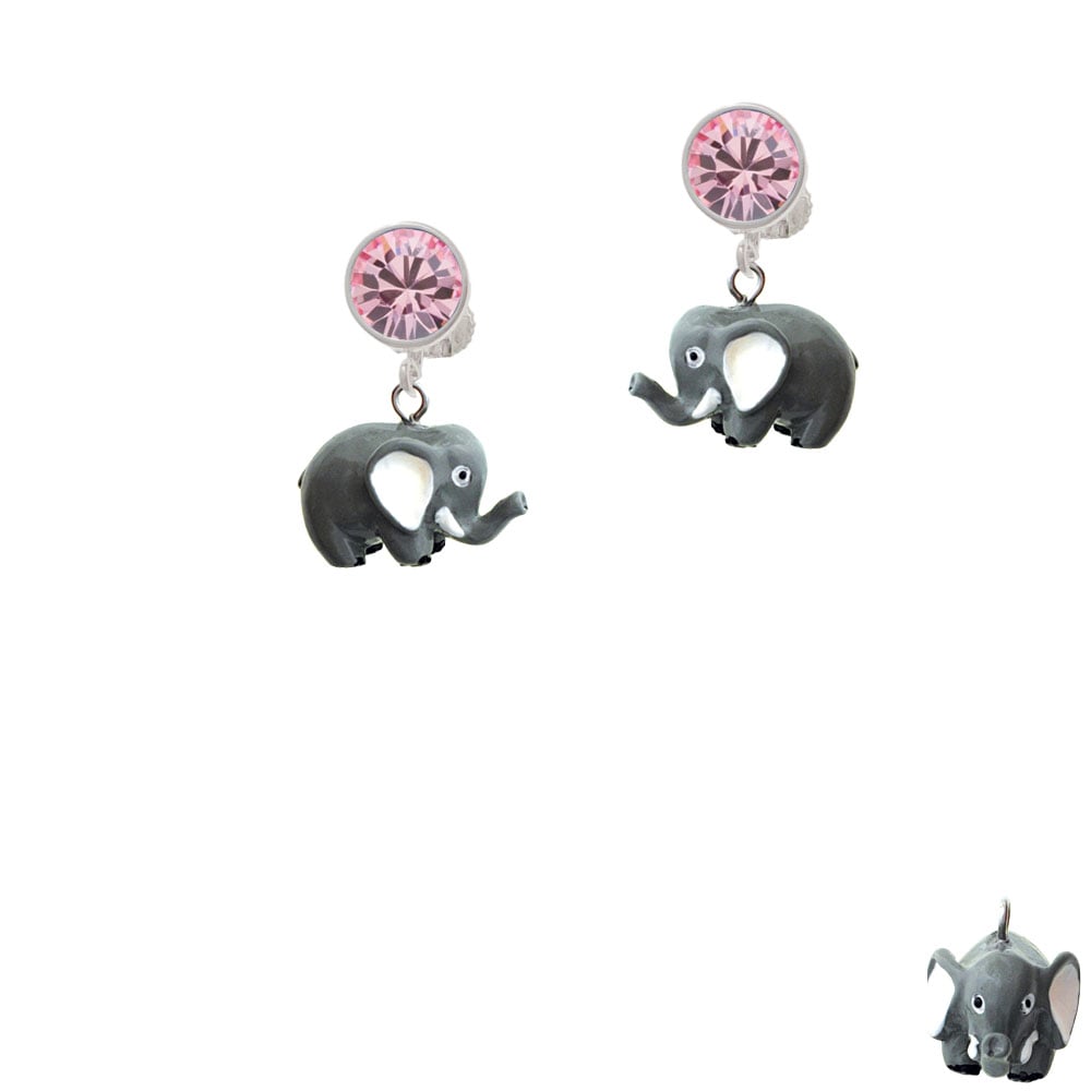 Resin Elephant Crystal Clip On Earrings Image 1